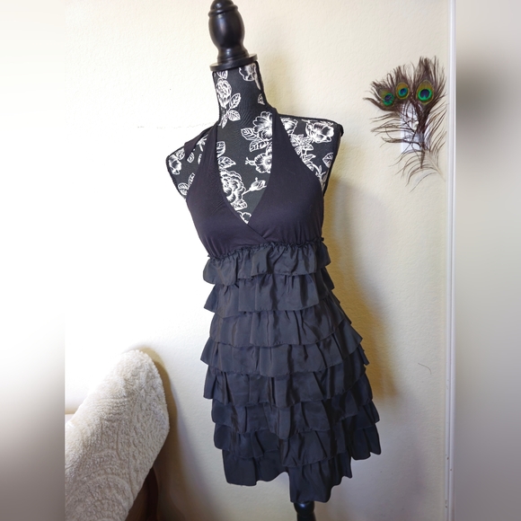 bebe Dresses & Skirts - Bebe Black Ruffle Halter Top Dress 🖤 (XS) 🖤